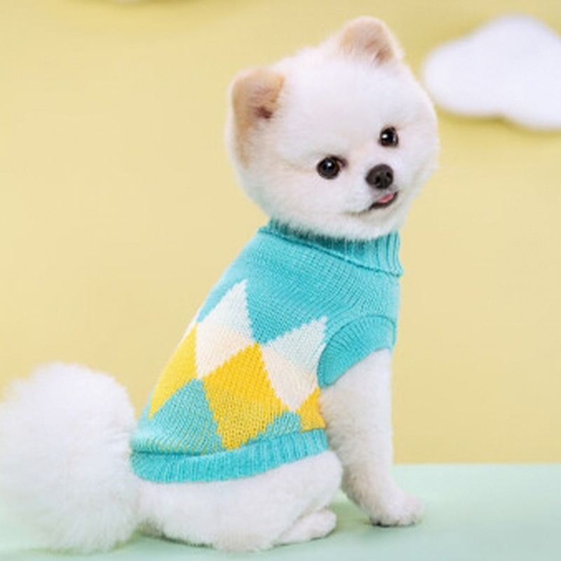 Sweater Rajut Hewan Peliharaan Hangat Rowan Kotak-kotak Biru